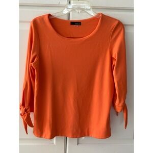 Renuar Orange Scoop Neck 3/4 Tie Sleeve Knit Top Small RN159550 SO